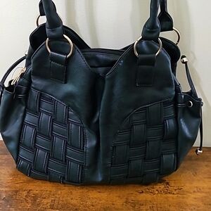 NWT Limelight Handbags Black Woven Shoulder Bag with Faux Leather Texture